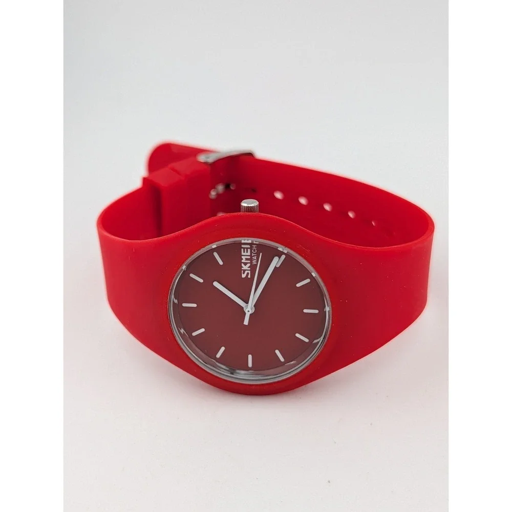 SKMEI Men's Watch 39mm Case Red Silicone Band- New Battery